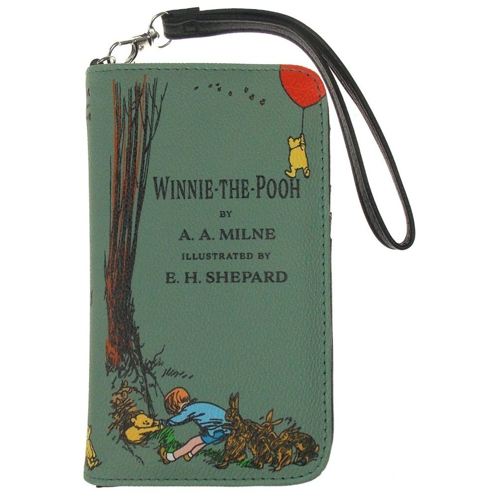 Winnie The Pooh Wallet Zip Up Wristlet Gift Purse Book Green Colorful Shepard